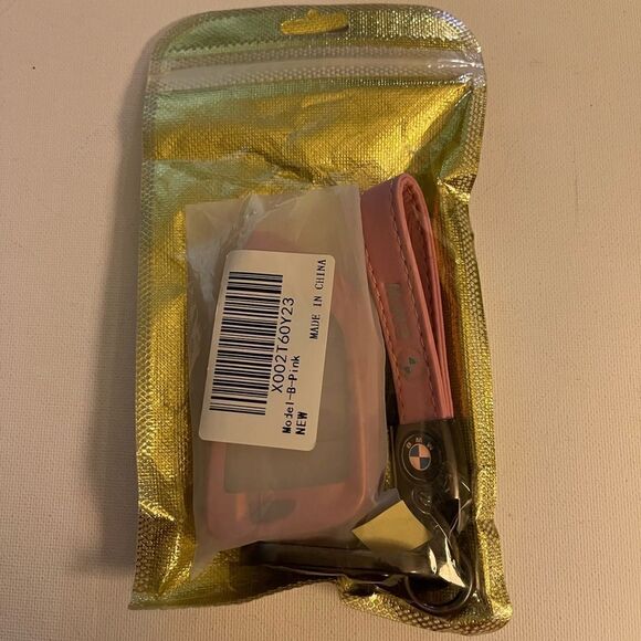 BMW Logo key fob Keychain in Pink Leather & Key Fob Cover pink & black NWT - Picture 5 of 5